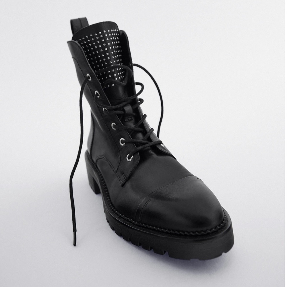 Zara Studded Low Heel, Lace-up Ankle Boots